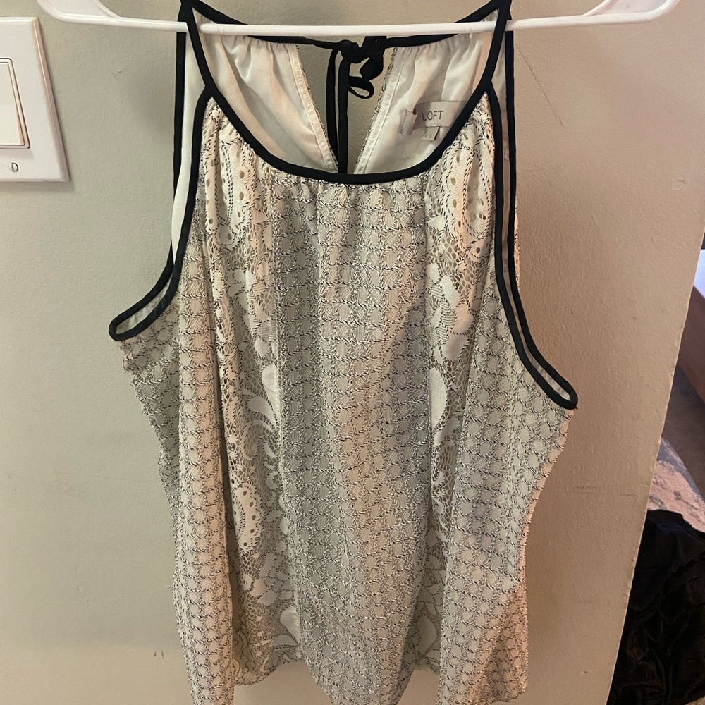 LOFT white double layer black lace tank top